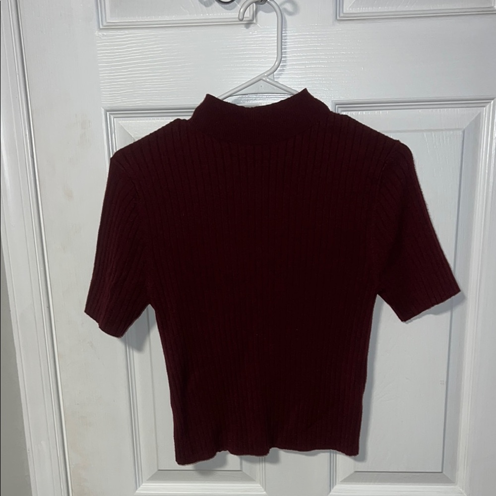A New Day Red Fitted Mandarin Collar Tee